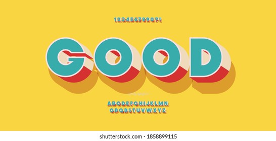 Vector good font. 3d bold color style modern typography for infographics, motion graphics, video, promotion, decoration, logotype, party poster, t shirt, book, animation, banner, game, printing. 10 eps