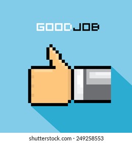 vector good job vector icon pixel art style. flat thumb up icon