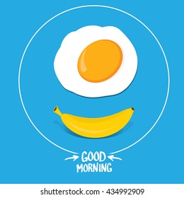 vector good morning funny concept vector background. Good morning smile made from banana and fried egg