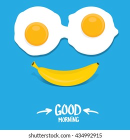 vector good morning funny concept vector background. Good morning smile made from banana and fried egg