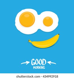 vector good morning funny concept vector background. Good morning smile made from banana and fried egg