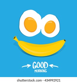 vector good morning funny concept vector background. Good morning smile made from banana and fried egg