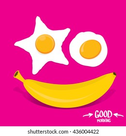 vector good morning funny concept vector background. Good morning smile made from banana and fried egg