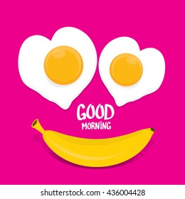 vector good morning funny concept vector background. Good morning smile made from banana and fried egg