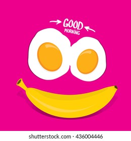 vector good morning funny concept vector background. Good morning smile made from banana and fried egg