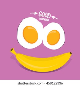 vector good morning funny concept vector background. Good morning smile made from banana and fried egg