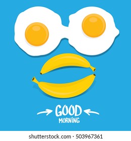 vector good morning funny concept vector background. Good morning smile made from banana and fried egg