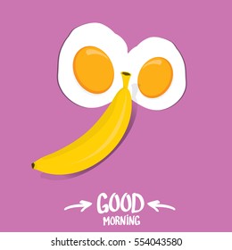 vector good morning funny concept vector background. Good morning smile made from banana and fried egg