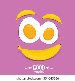 vector good morning funny concept vector background. Good morning smile made from banana and fried egg