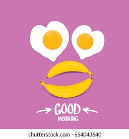 vector good morning funny concept vector background. Good morning smile made from banana and fried egg