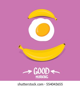 vector good morning funny concept vector background. Good morning smile made from banana and fried egg