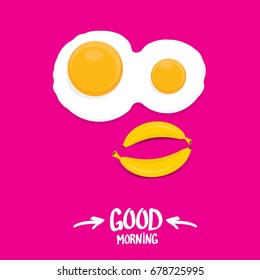 vector good morning funny concept vector background. Good morning smile made from banana and fried egg isolated on pink background