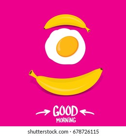 vector good morning funny concept vector background. Good morning smile made from banana and fried egg isolated on pink background