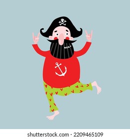 Vector good pirate having fun. Cartoon character. Fairy tale character. Sea rover. Dear pirate. pirate Party