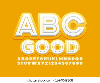 Vector Good Yellow and White Alphabet Letters and Numbers. Modern creative Font