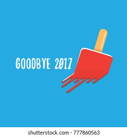 vector goodbye 2017 year vector concept illustration with melt ice cream isolated on blue. End of the year background or poster