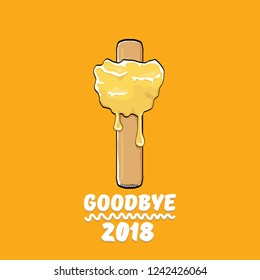 vector goodbye 2018 year vector concept illustration with melt ice cream isolated on orange. End of the year background or poster
