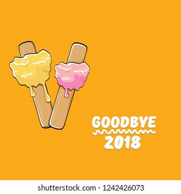 vector goodbye 2018 year vector concept illustration with melt ice cream isolated on orange. End of the year background or poster