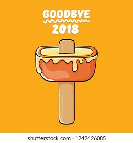 vector goodbye 2018 year vector concept illustration with melt ice cream isolated on orange. End of the year background or poster