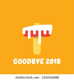 vector goodbye 2018 year vector concept illustration with melt ice cream isolated on orange. End of the year background or poster