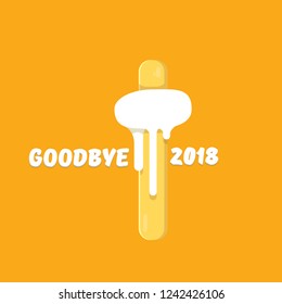 vector goodbye 2018 year vector concept illustration with melt ice cream isolated on orange. End of the year background or poster
