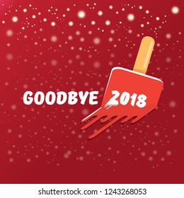 vector goodbye 2018 year vector concept illustration with melt ice cream isolated on red background with lights and stars. End of the year background or poster