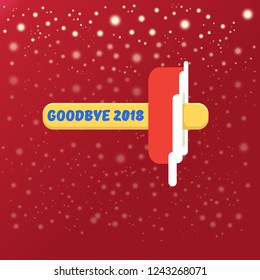 vector goodbye 2018 year vector concept illustration with melt ice cream isolated on red background with lights and stars. End of the year background or poster