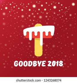 vector goodbye 2018 year vector concept illustration with melt ice cream isolated on red background with lights and stars. End of the year background or poster