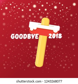 vector goodbye 2018 year vector concept illustration with melt ice cream isolated on red background with lights and stars. End of the year background or poster