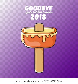 vector goodbye 2018 year vector concept illustration with melt ice cream isolated on transparent background with lights and stars. End of the year background or poster