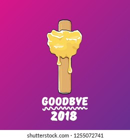 vector goodbye 2018 year vector concept illustration with melt ice cream isolated on violet background. End of the year background or poster