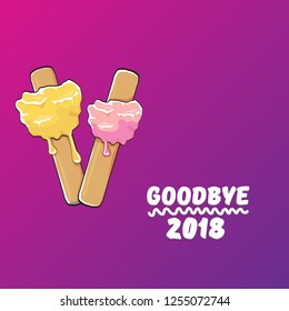 vector goodbye 2018 year vector concept illustration with melt ice cream isolated on violet background. End of the year background or poster