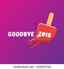 vector goodbye 2018 year vector concept illustration with melt ice cream isolated on violet background. End of the year background or poster