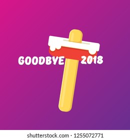 vector goodbye 2018 year vector concept illustration with melt ice cream isolated on violet background. End of the year background or poster
