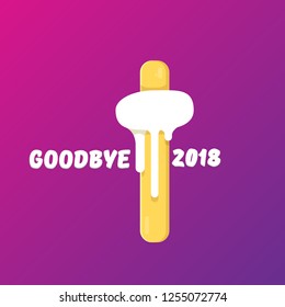 vector goodbye 2018 year vector concept illustration with melt ice cream isolated on violet background. End of the year background or poster