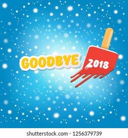 vector goodbye 2018 year vector concept illustration with melt ice cream isolated on blue background with falling glitters and lights. End of the year background or poster