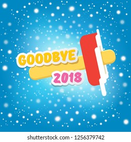 vector goodbye 2018 year vector concept illustration with melt ice cream isolated on blue background with falling glitters and lights. End of the year background or poster