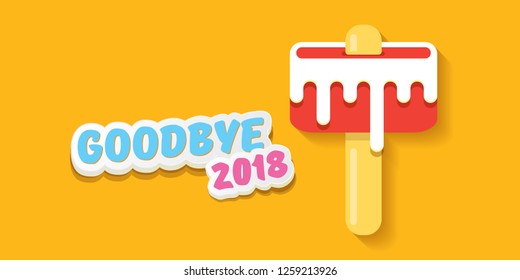vector goodbye 2018 year concept horizontal banner illustration with melt ice cream isolated on orange background. End of the year background, flyer or poster