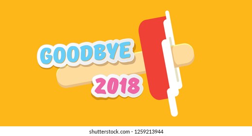 vector goodbye 2018 year concept horizontal banner illustration with melt ice cream isolated on orange background. End of the year background, flyer or poster