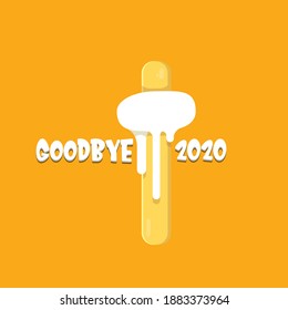 vector goodbye 2020 year vector concept illustration with melt ice cream isolated on orange background. End of the year background or poster