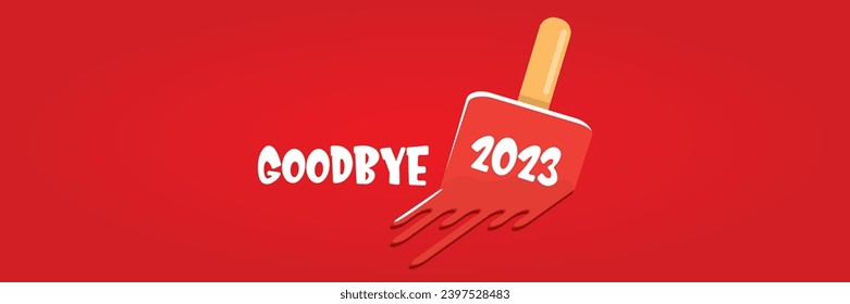 vector goodbye 2023 hello 2024 year vector concept illustration with melt ice cream isolated on horizontal red background. End of the 2023 year horizontal banner background or poster