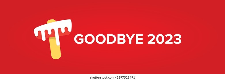 vector goodbye 2023 hello 2024 year vector concept illustration with melt ice cream isolated on horizontal red background. End of the 2023 year horizontal banner background or poster