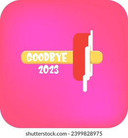 vector goodbye 2023 hello 2024 year vector concept illustration with melt ice cream isolated on pink background. End of the 2023 year background or poster