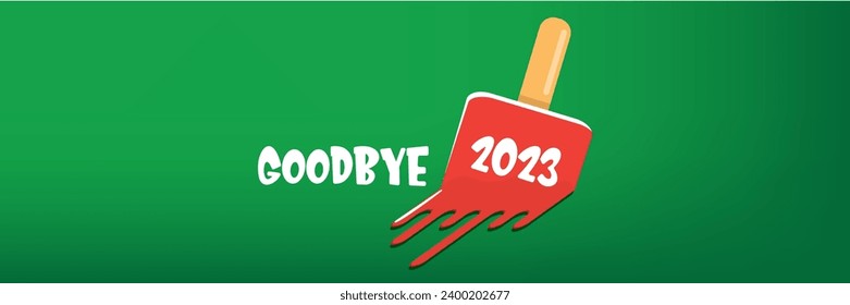 vector goodbye 2023 hello 2024 year vector concept illustration with melt ice cream isolated on horizontal green background. End of the 2023 year horizontal banner background or poster