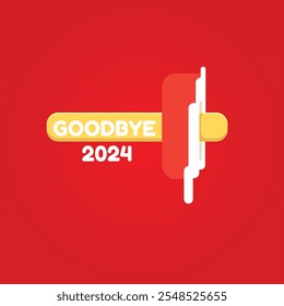 vector goodbye 2024 hello 2025 year vector concept illustration with melt ice cream isolated on red background. End of the 2024 year background or poster