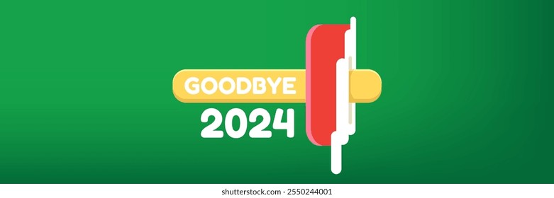 vector goodbye 2024 hello 2025 year vector concept illustration with melt ice cream isolated on horizontal green background. End of the 2024 year horizontal banner background or poster