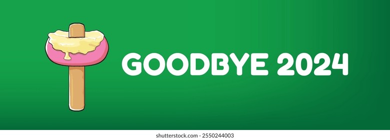 vector goodbye 2024 hello 2025 year vector concept illustration with melt ice cream isolated on horizontal green background. End of the 2024 year horizontal banner background or poster