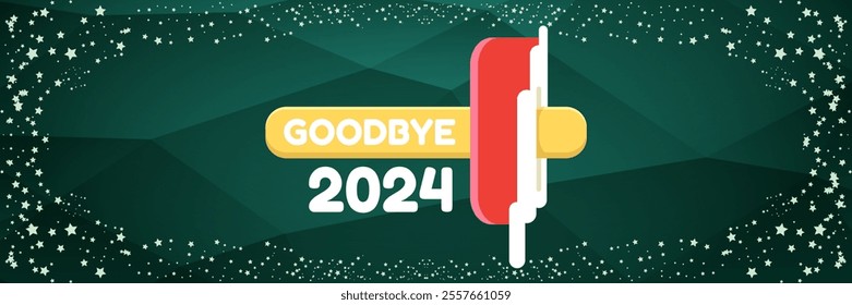 vector goodbye 2024 hello 2025 year vector banner with melt ice cream isolated on horizontal green background. End of the 2024 year horizontal banner background and poster