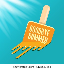 vector goodbye summer vector concept illustration with melt pink ice cream with stick on azure background. End of summer background