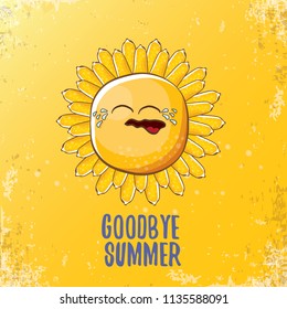 vector goodbye summer vector concept illustration with crying summer sun character on orange background. End of summer background